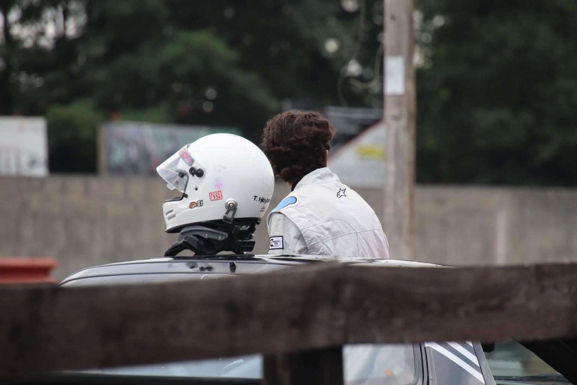 Tannon Hibshman beside his helmet before a session